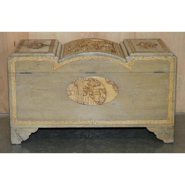 Antique Chinese Export Heavily Carved Camphor Wood Linen Toy Chest, 1920s For Sale - Image 12 of 18