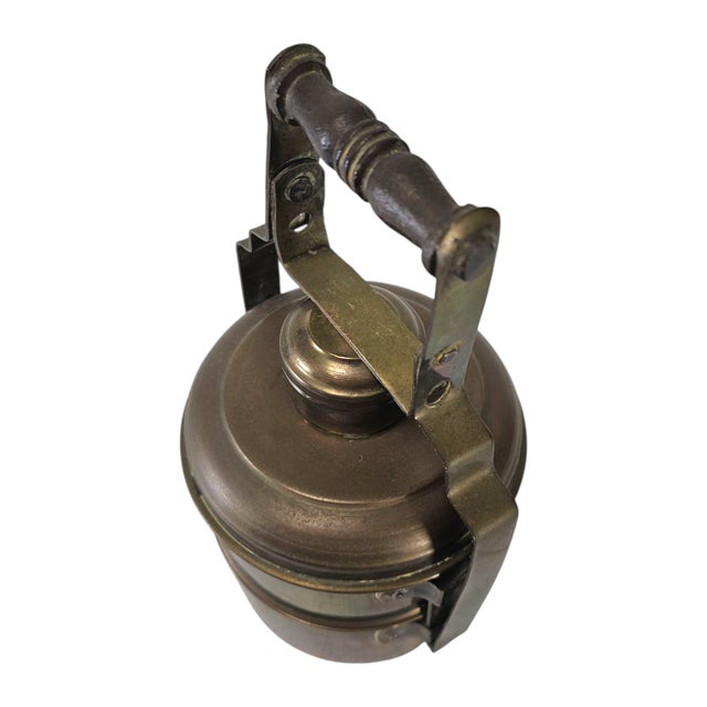 Vintage Brass Tiffin Lunchbox Carrier – Handcrafted Two-Tier Stacking 11.5" For Sale - Image 4 of 12