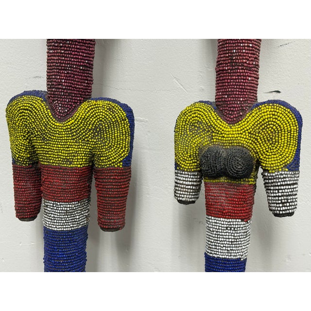 Cameroon Grassfields Bamileke Beaded Standing Figures, Pair For Sale - Image 10 of 12