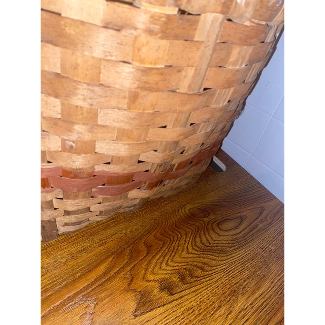Antique American Hand-Woven Splint Wood Gathering Basket For Sale - Image 9 of 10