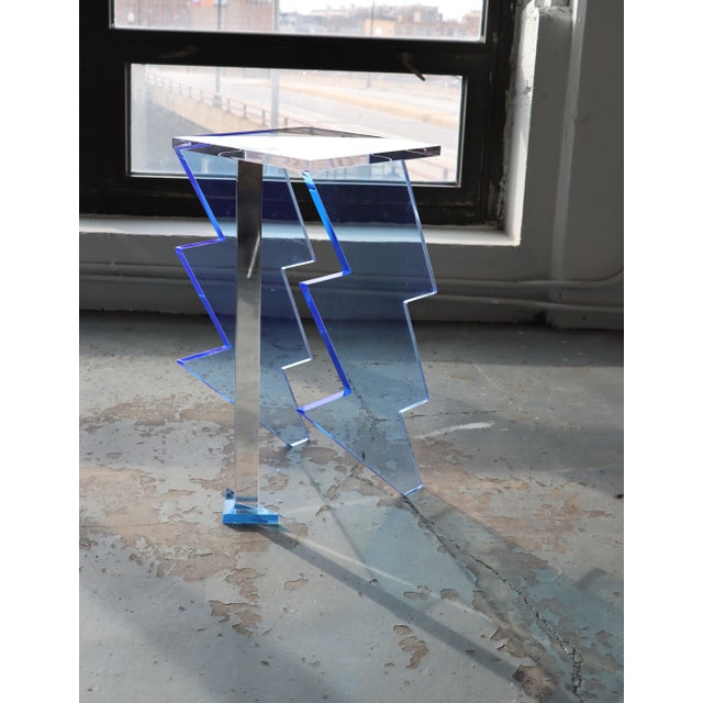 Contemporary Bolt Side Table in Blue Acrylic by Benjamin Vintage and Design For Sale - Image 3 of 9