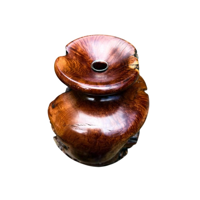 Wood Vintage Large Burlwood Hand Turned Brutalist Art Vase For Sale - Image 7 of 10