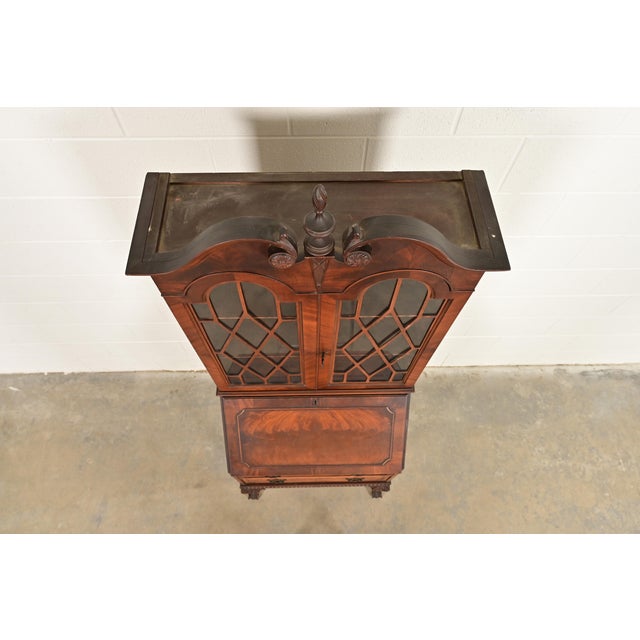 Chippendale Flame Mahogany Drop Front Secretary Desk With Bookcase Hutch by Saginaw Furniture, Circa 1920s For Sale - Image 15 of 18