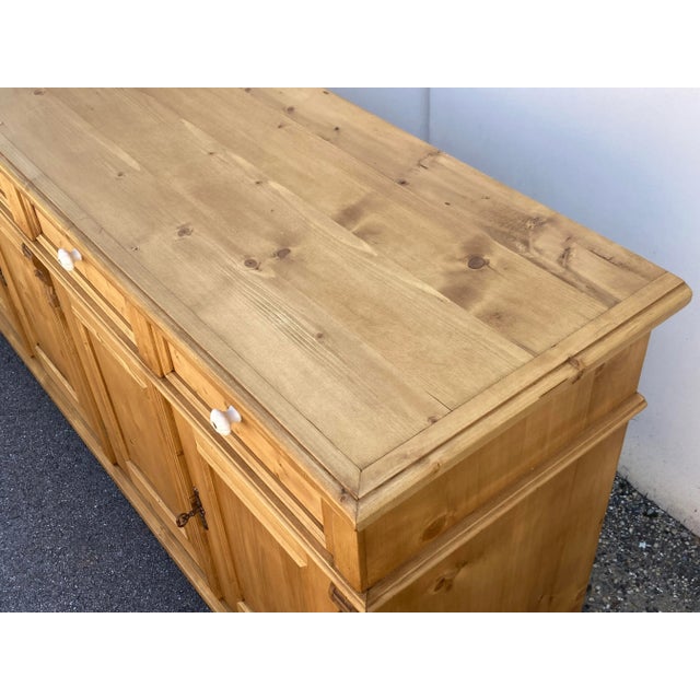 Wood Pine Four Door Four Drawer Sideboard, Reproduction For Sale - Image 7 of 15