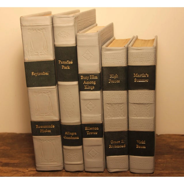 Traditional Leather Bound Books- Set of 5 For Sale - Image 4 of 5