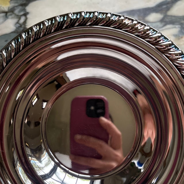 Vintage 6.5" Silver Plate Bowl W/ Rope Rim Edge For Sale - Image 4 of 8