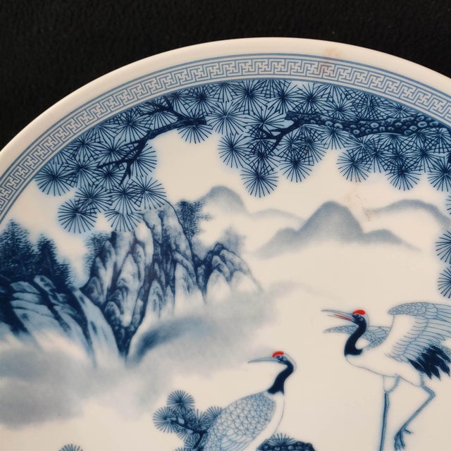 Chinese Ceramic Plate,Blue and White Porcelain Plate Hand Painted Cranes and Pine Pattern For Sale In Seattle - Image 6 of 10
