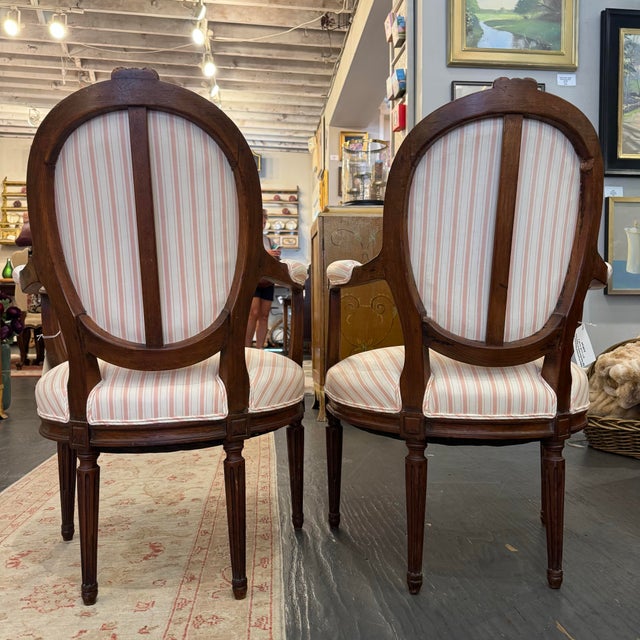 Light Pink Antique French Louis XVI Style Walnut Chairs For Sale - Image 8 of 10