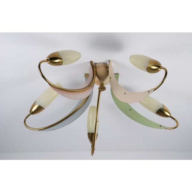 Mid-Century Brass and Glass 5-Arm Sputnik Chandelier, Germany, 1960s For Sale - Image 6 of 12