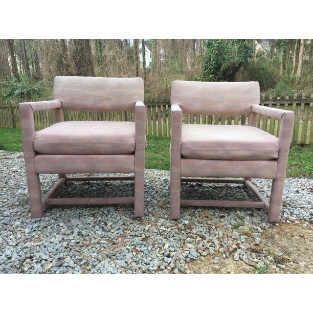 Vintage Mid Century Baughman Style Open Arm Parsons Chairs A Pair