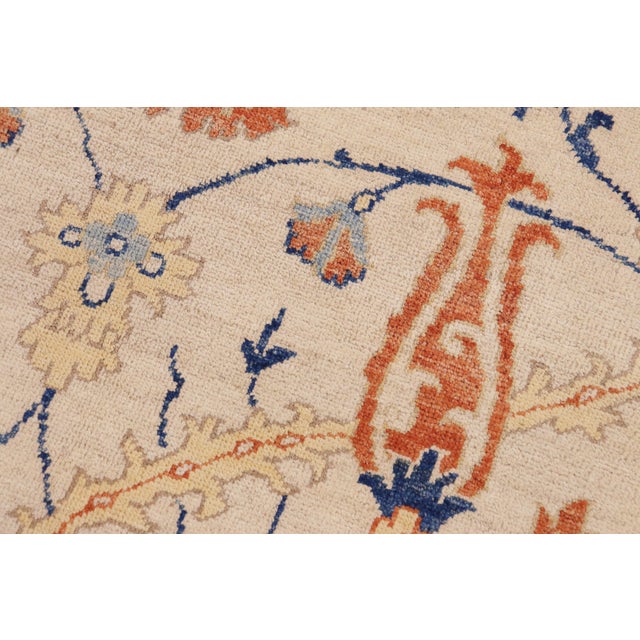 Blue 1990s Shabby Chic Kafkaz Peshawar Ivory/Blue Wool Rug - 9'1 X 10'8 For Sale - Image 8 of 10