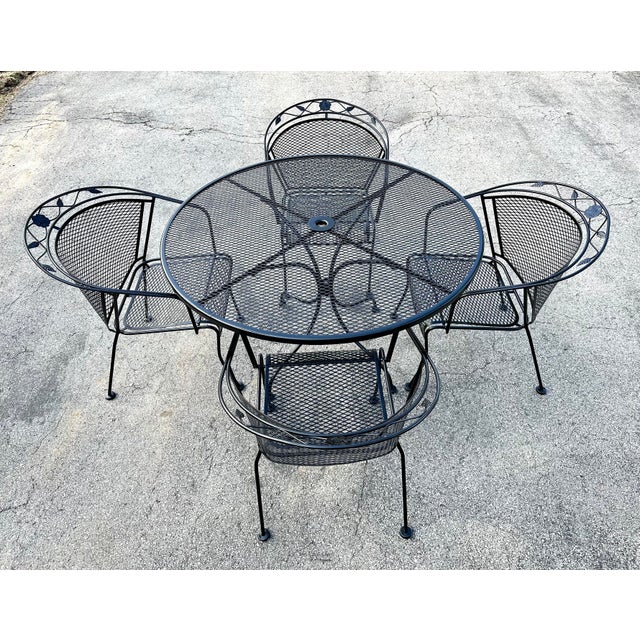 Late 20th Century Sam Blount Wrought Iron Patio Chairs & Dining Table