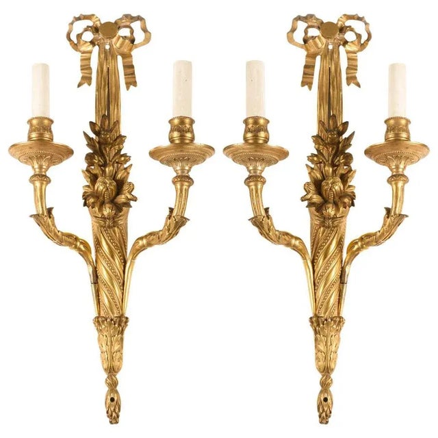 French Louis XVI Ormolu Two-Arm Sconces, 1780, Set of 2 For Sale - Image 8 of 8
