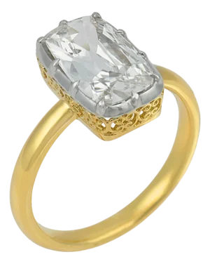 Mid 20th Century Gia 1.81 Carat Elongated Old Mine Cut Diamond 18k Yellow Gold Engagement Ring, Size 6.25