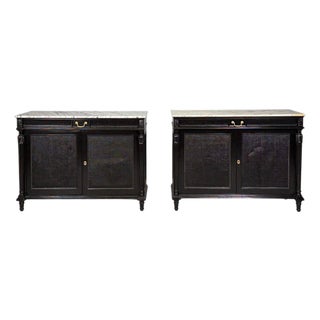 Hollywood Regency Style, Buffets, Black Painted Wood, Marble, France, 1940s For Sale