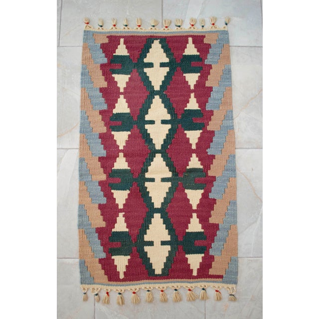 Textile Hand Woven Colorful Kilim Small Rug For Sale - Image 7 of 12