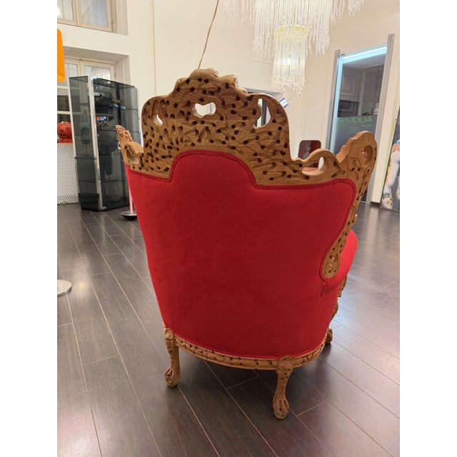 Set of Vintage Chair with Ottoman in Carved and Carved Wood by Urano Palma, 1980 For Sale - Image 4 of 10