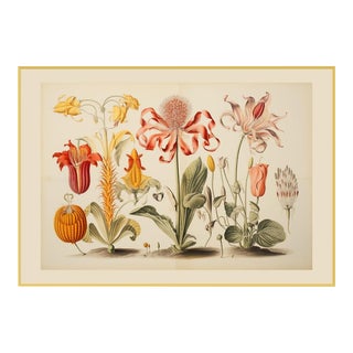30' X 20.6' Watercolor Botanical Print in High-End Custom Gilt Wood Frame - Hortus Floridus Style For Sale