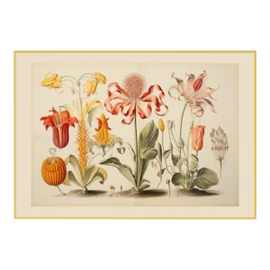 30' X 20.6' Watercolor Botanical Print in High-End Custom Gilt Wood Frame - Hortus Floridus Style