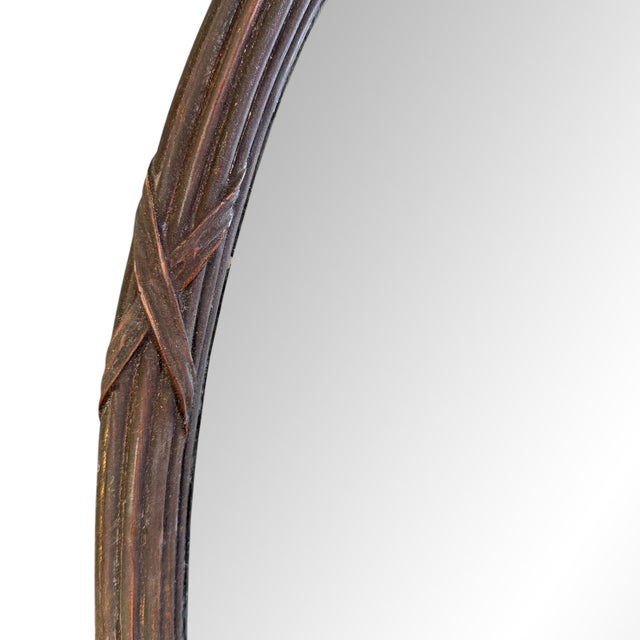 Wood Mid-20th Century Italian Oval Framed Reed and Ribbon Mirror For Sale - Image 7 of 9