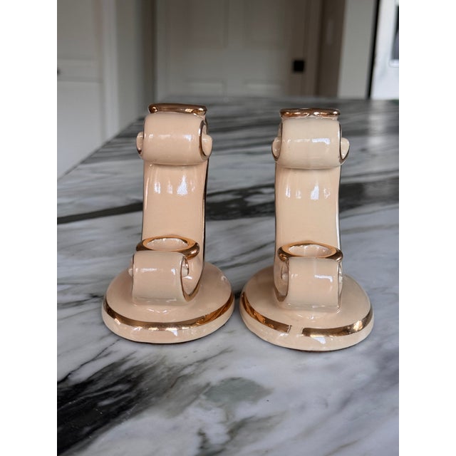 1930's Abingdon Pottery Hollywood Regency Style Candle Holders - a Pair For Sale In Seattle - Image 6 of 12
