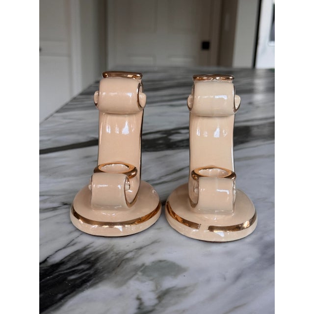 LastCHANCE!1930's Abingdon Pottery Hollywood Regency Style Candle Holders - A Pair For Sale In Seattle - Image 6 of 12