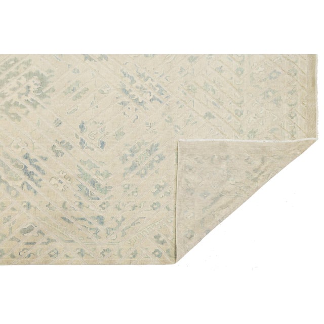 Modern Modern Oushak Style Hand-Knotted Wool Rug - Ivory & Sage Geometric Design 9x13 For Sale - Image 3 of 11
