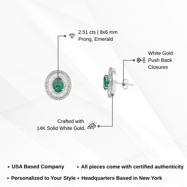 Vintage 2.51ct Emerald & Channel Set Diamond Oval 14k Gold Stud Earrings- 2 Pieces For Sale - Image 12 of 16