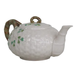 Belleek Ireland Shamrock Basket Weave Small Teapot