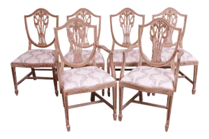 Hepplewhite Style Set 6 Crackle Painted Dining Chairs