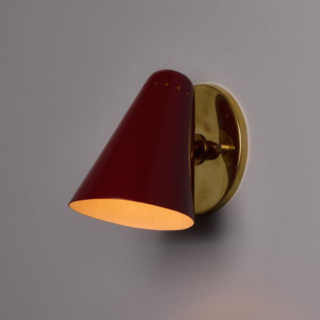1960s 1960s Stilnovo Perforated Red Metal and Brass Articulating Sconces - a Pair For Sale - Image 5 of 18