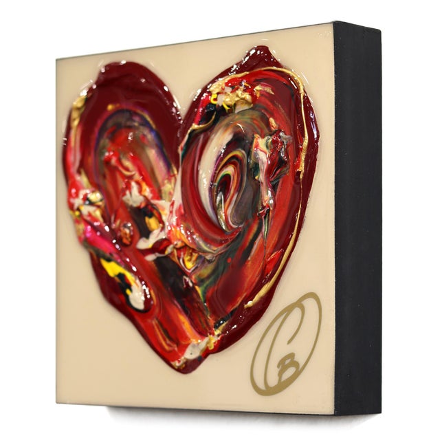 Contemporary Born to Love XXXX - Original Heart Pop Art Mixed Media Acrylic and Resin on Wood Panel by Cynthia Coulombe-Bégin For Sale - Image 3 of 9