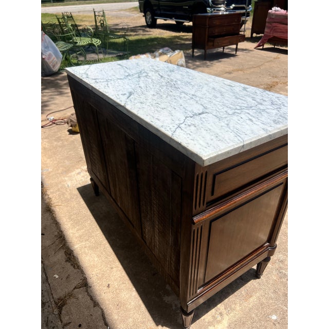 Wood French 19th Century Louis XVI Walnut Carrara Marble Top Two Door Buffet For Sale - Image 7 of 12