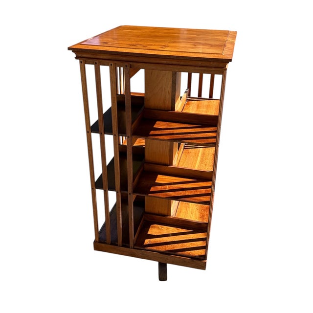 Antique Arts & Crafts Walnut Three Tier Revolving Bookcase Excellent Condition For Sale - Image 4 of 12
