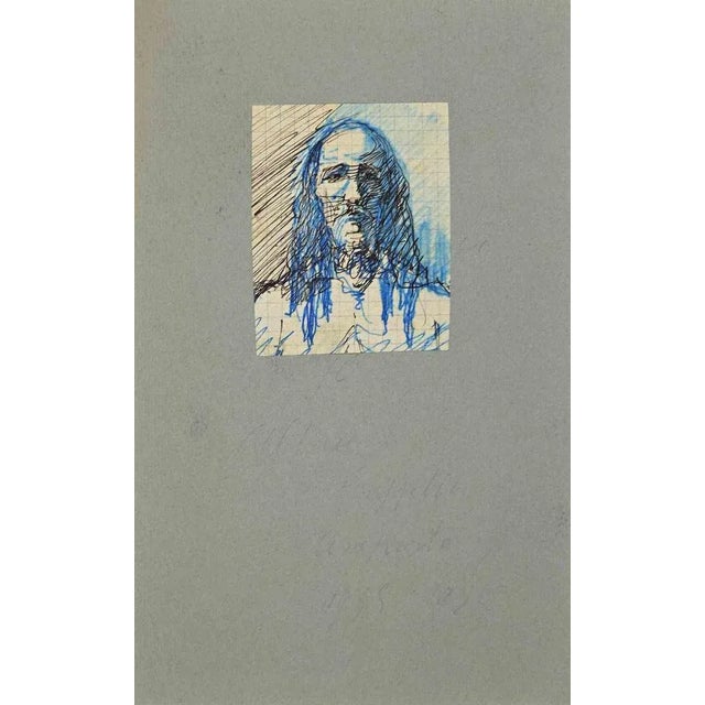 Portrait of a man is an original drawing in pen on paper glued on a greyish passepartout, realized by an anonymous artist...
