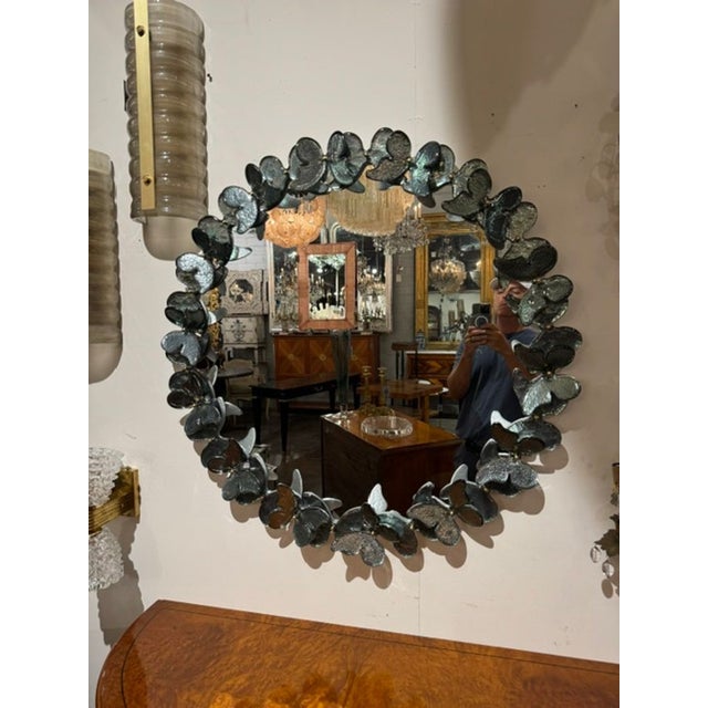 Murano Glass Butterfly Mirror in Fontana Green For Sale - Image 4 of 7