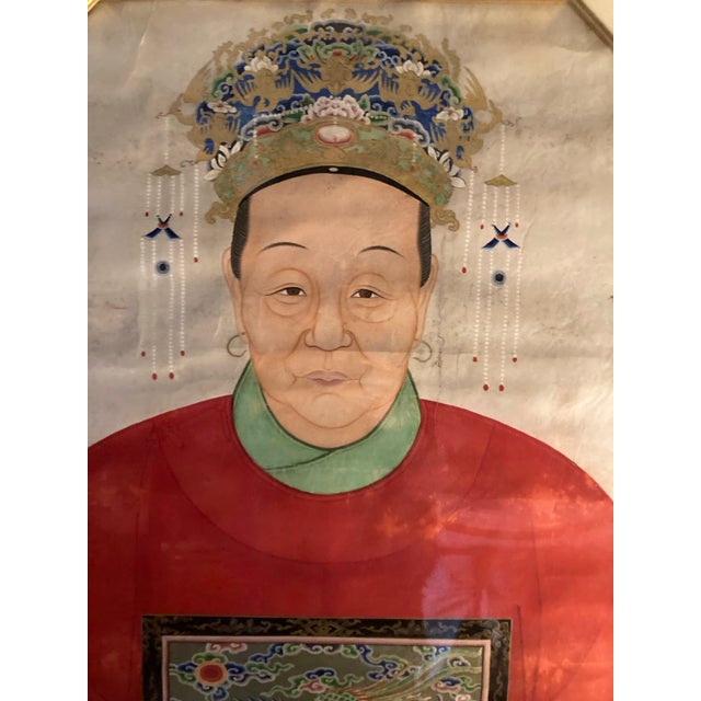 1930s Early 20th Century Chinoiserie Emperor and Empress Framed Painted Scrolls - Set of 2 For Sale - Image 5 of 10