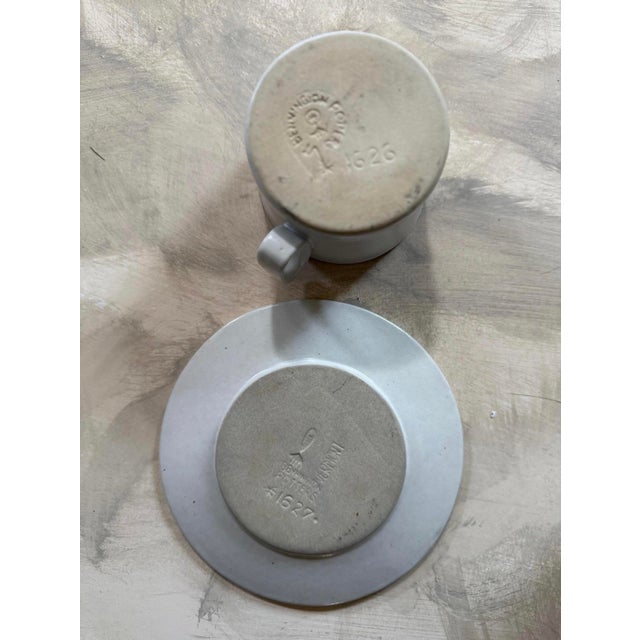 Modern Set of Four (4) Vintage Bennington Pottery Cream Glaze Coffee Mug and Saucer For Sale - Image 3 of 10