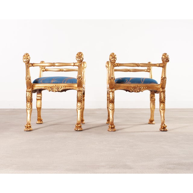 Pair of Italian Neoclassical Giltwood Camel Stool Benches For Sale - Image 11 of 18