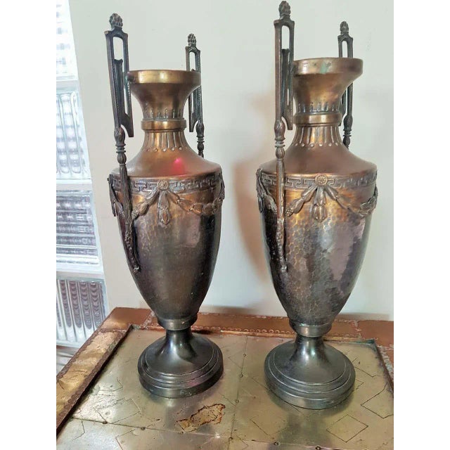 Napoleon III Empire French Brass Vases, Set of 2 For Sale - Image 10 of 18