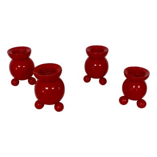 Vintage Swedish Wooden Candlesticks, 1950s, Set of 4 For Sale