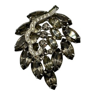 Vintage Albert Weiss Brooch, Grey Rhinestones W/Scrolling Clear Rhinestones, Book Piece For Sale