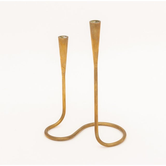 Metal Pair of Illums Bolighus Modernist Brass Candlestick Holders For Sale - Image 7 of 11