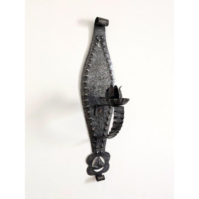 Black Vintage Spanish Brutalist Wrought Iron Wall Sconce, 1960s For Sale - Image 8 of 13