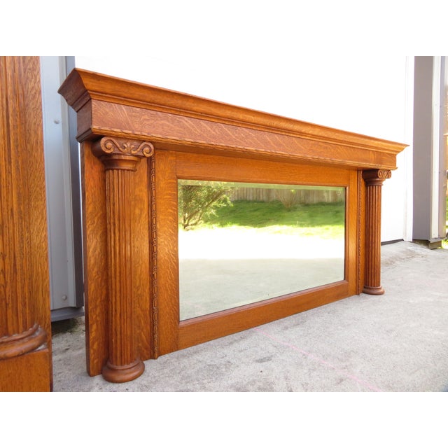 Antique Mission Oak Mantle Fireplace Surround W/ Mirror ~ Arts & Crafts ~ Columns For Sale - Image 9 of 16