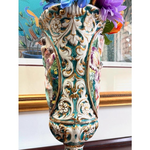 1970s Vintage Italian Women Themed Capodimonte Porcelain Pedestal Vase 14.5” For Sale - Image 5 of 10