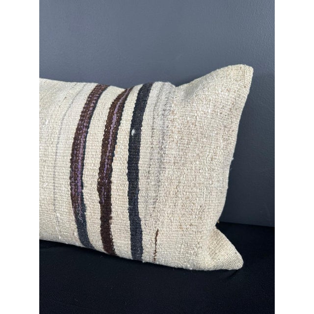 Turkish Hemp Pillow Cushion Natural Beige Brown Pillow Cushion Cover 16" x 24" For Sale - Image 4 of 4