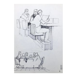 1980s John Reilly Diners at Counter Drawing For Sale