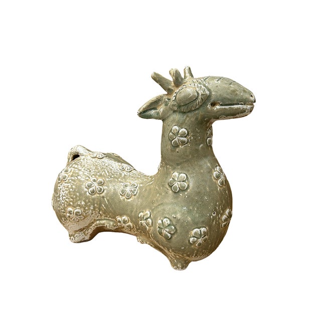 Ceramic Vintage Celadon Floral Pattern Ceramic Ancient Chinese Style Art Figure For Sale - Image 7 of 7