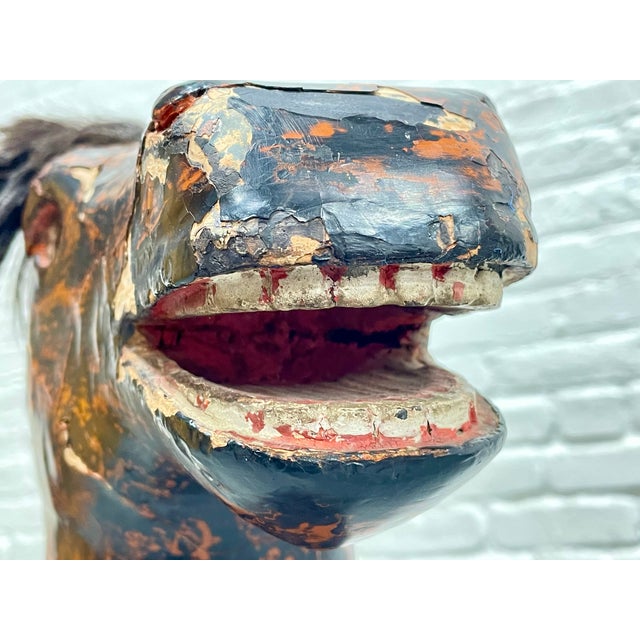 Antique European Hand Carved Wooden Horse Folk Art Sculpture on Wheeled Base For Sale - Image 11 of 13
